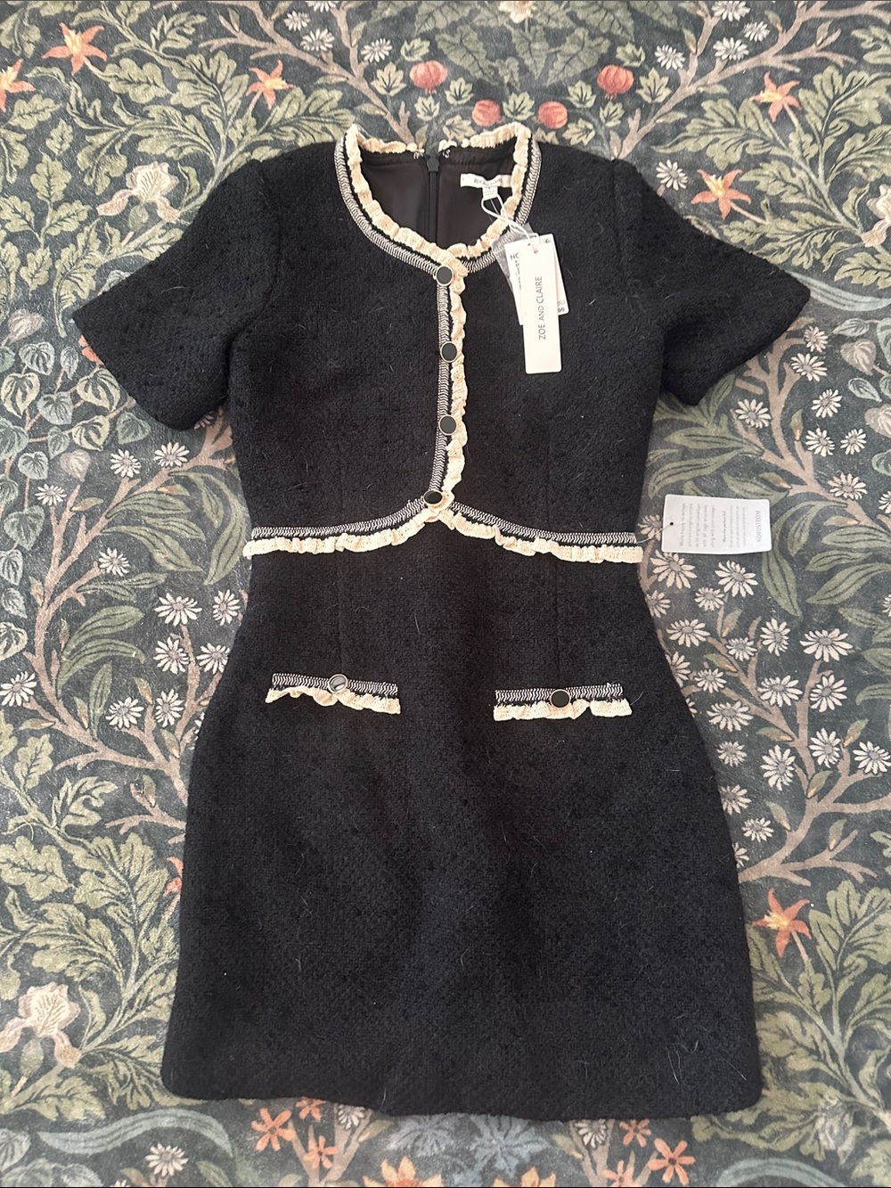 Black Mini Tweed Dress with Cream Trim